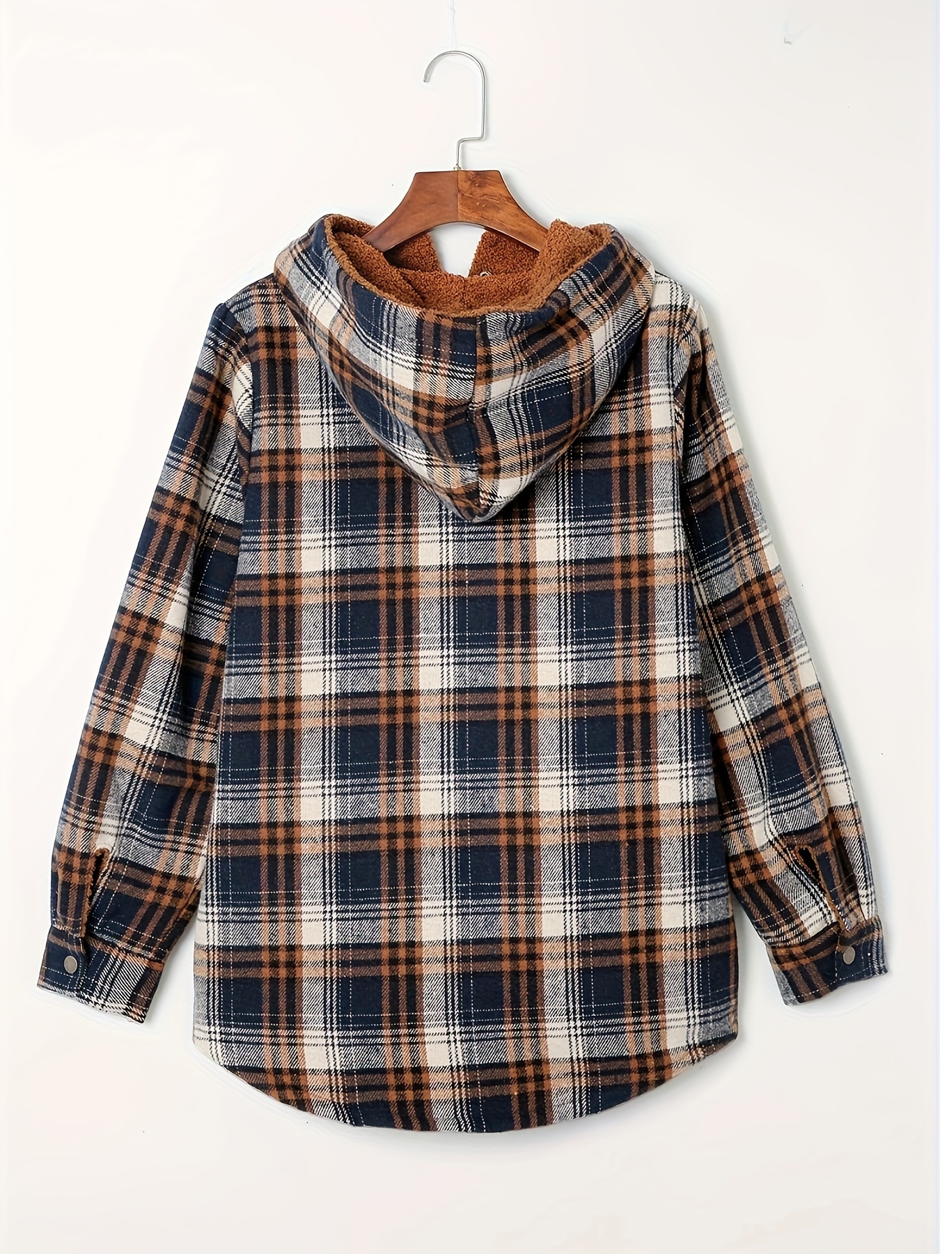 plaid pattern hooded jacket casual button front long sleeve outerwear womens clothing details 48