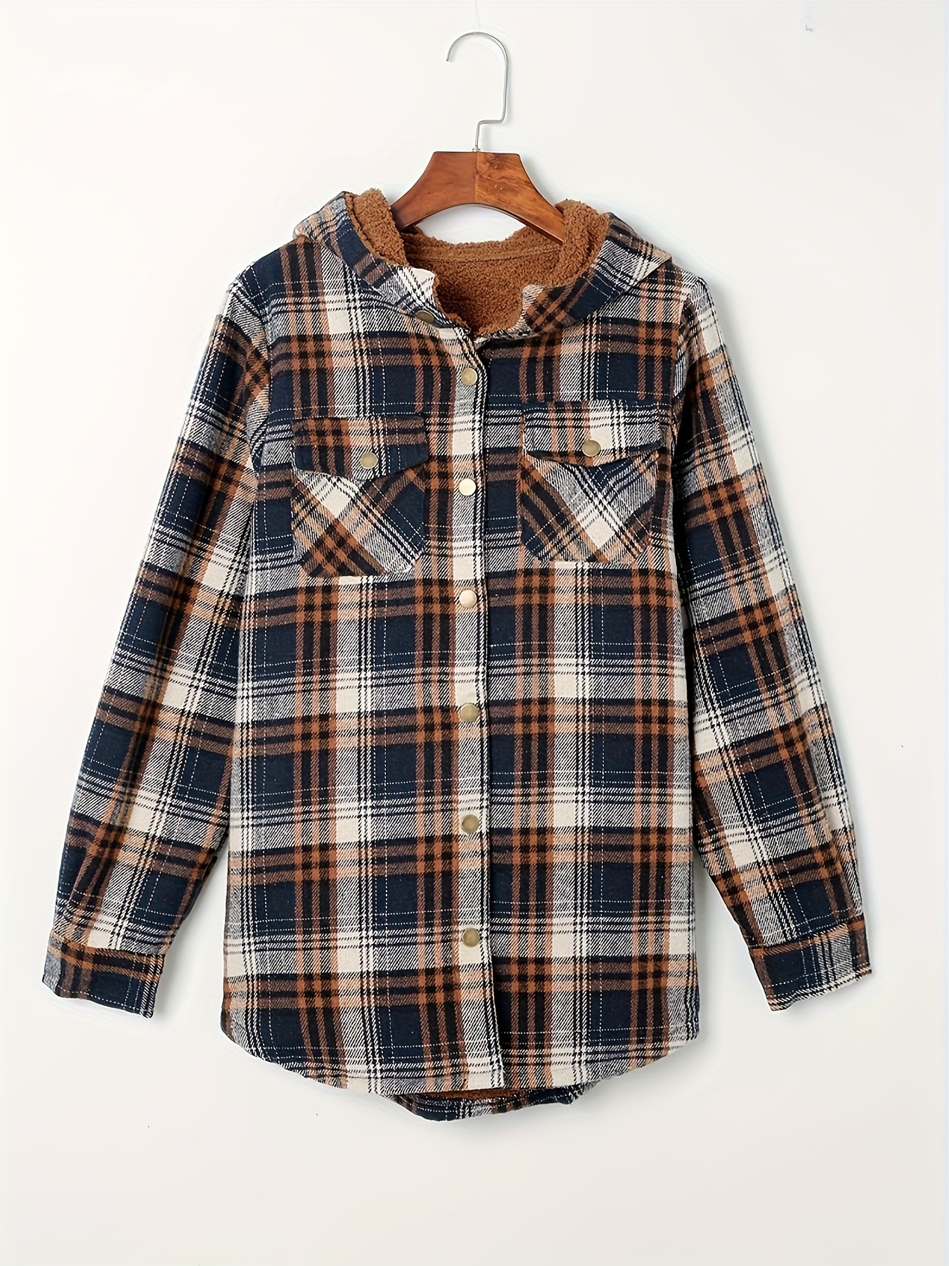 plaid pattern hooded jacket casual button front long sleeve outerwear womens clothing details 53