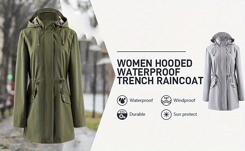 drawstring waist hooded zip up coat casual long sleeve coat for fall winter womens clothing details 0