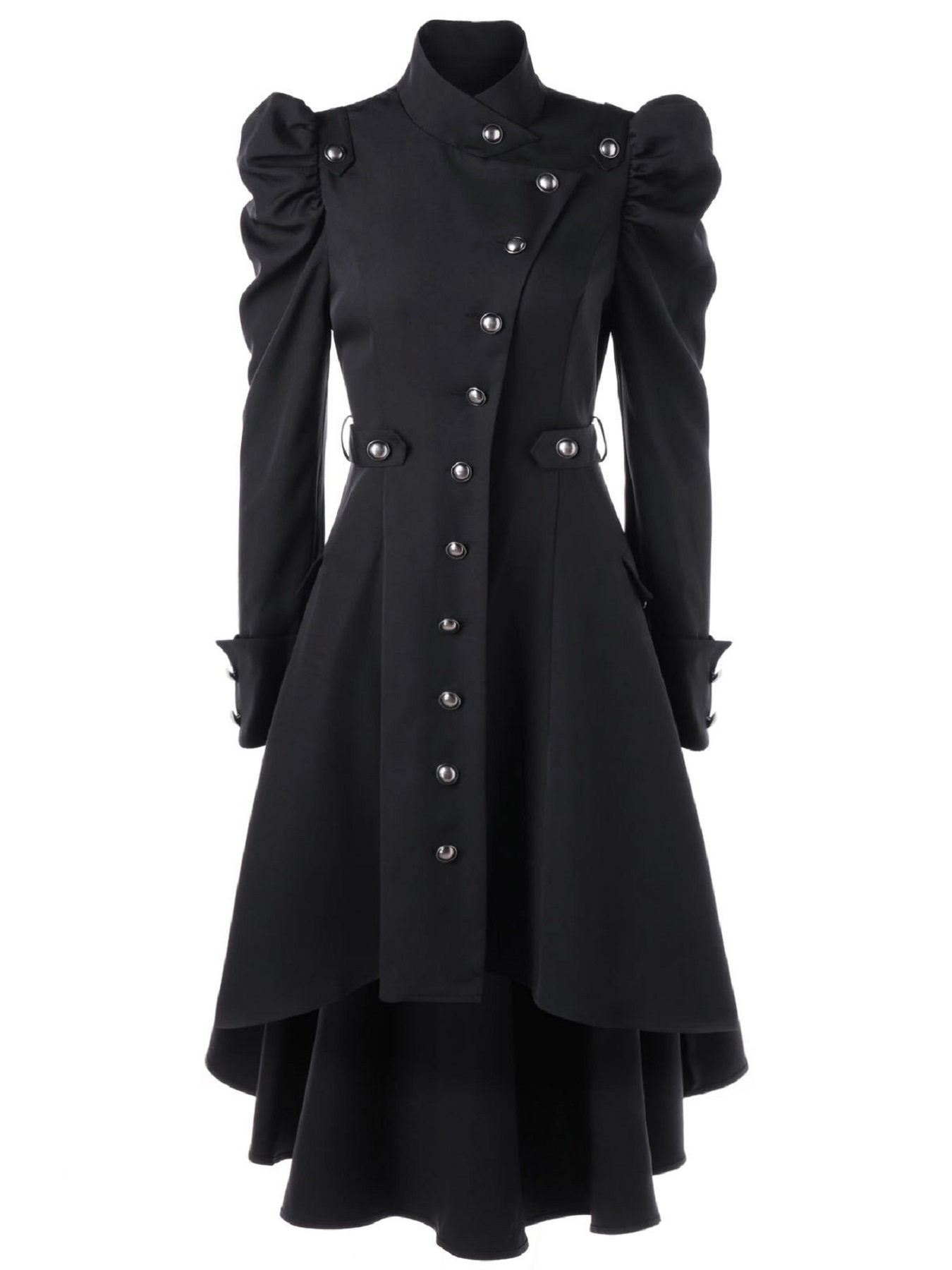 solid double breasted pea coat belted buckle spring mid long lapel outerwear womens clothing details 10