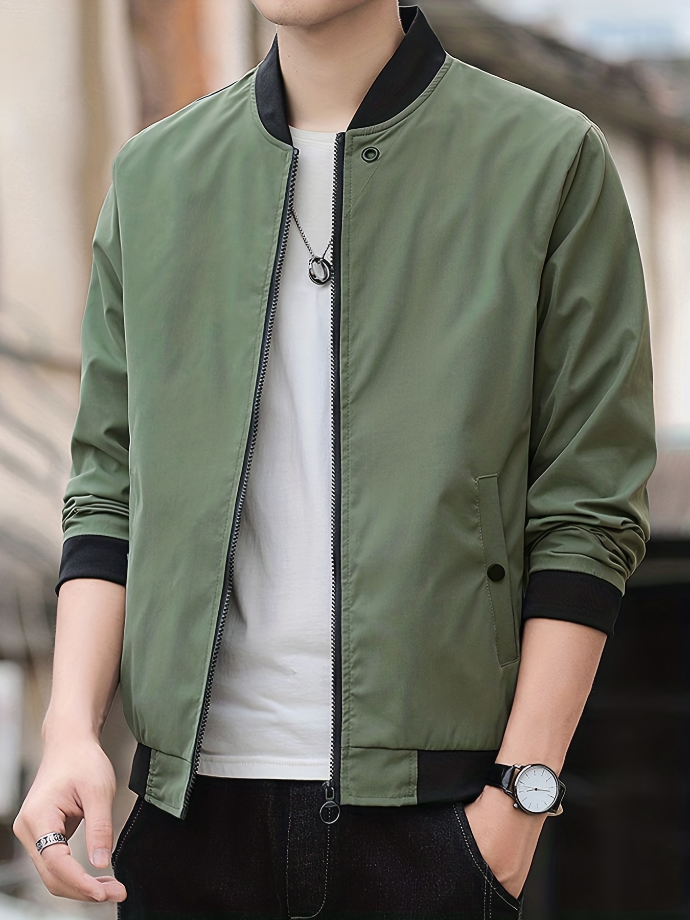 mens zip up regular fit jacket baseball jacket thin casual jacket for youth men details 11