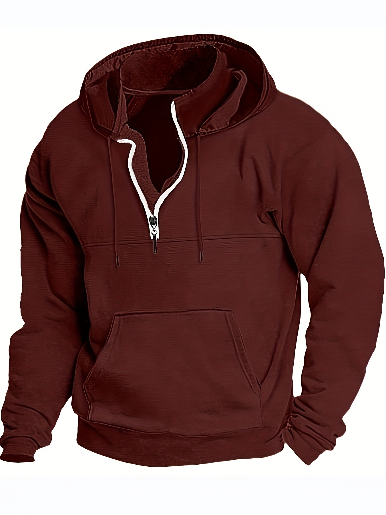 mens casual pullover hooded sweatshirt with 1 4 zipper details 29