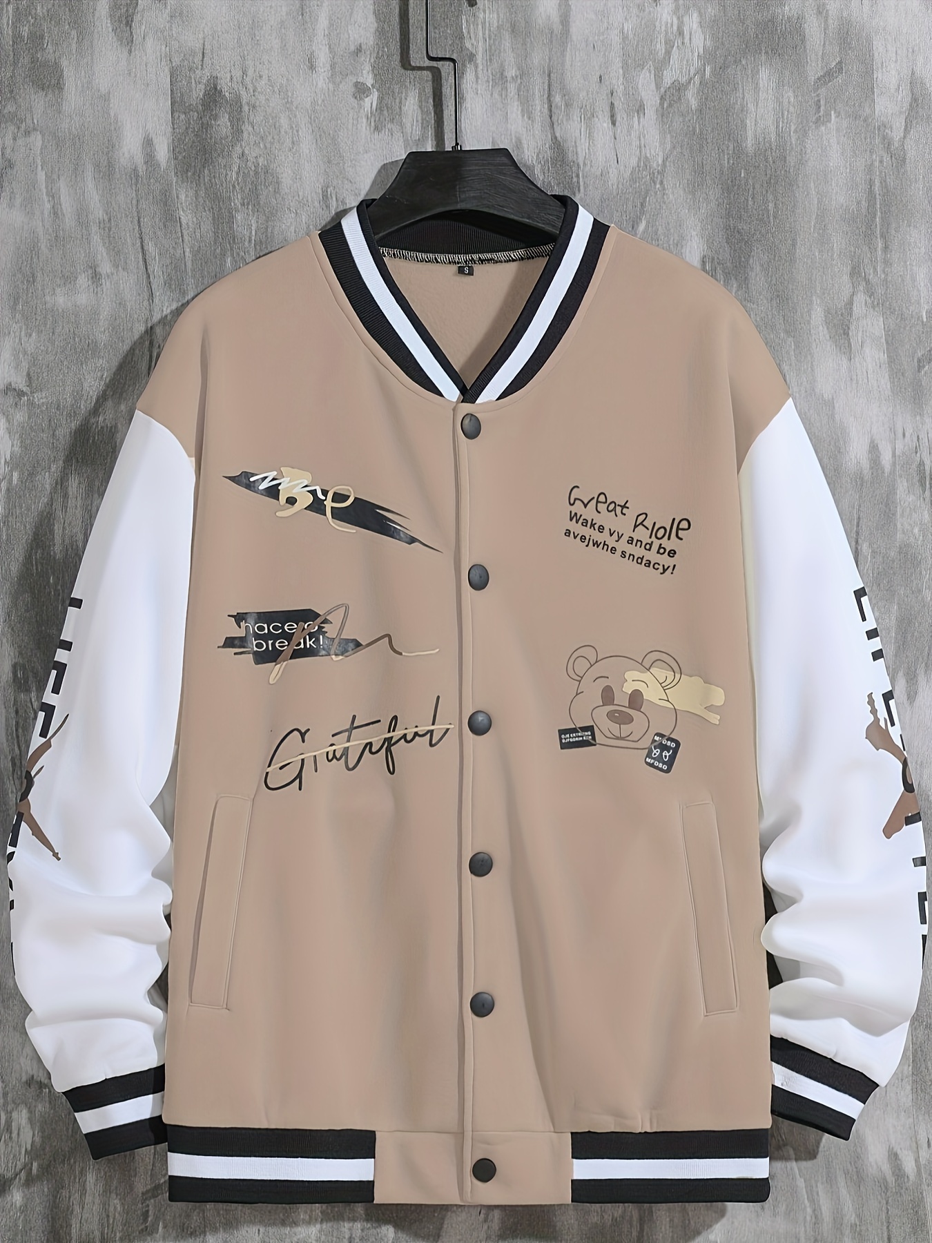 letter print varsity jacket mens casual baseball jacket coat regular fit college hipster windbreaker for spring autumn details 17