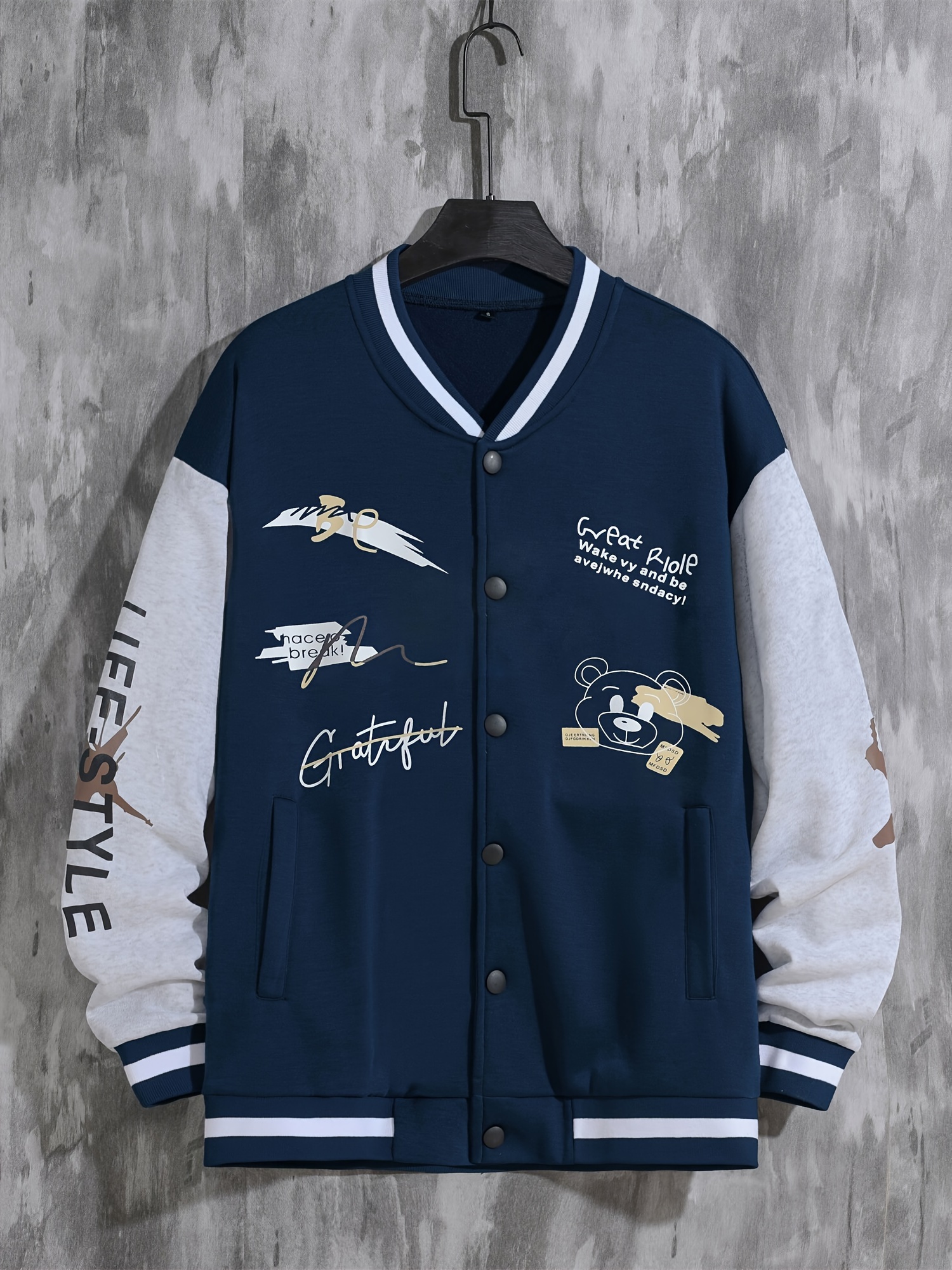 letter print varsity jacket mens casual baseball jacket coat regular fit college hipster windbreaker for spring autumn details 42