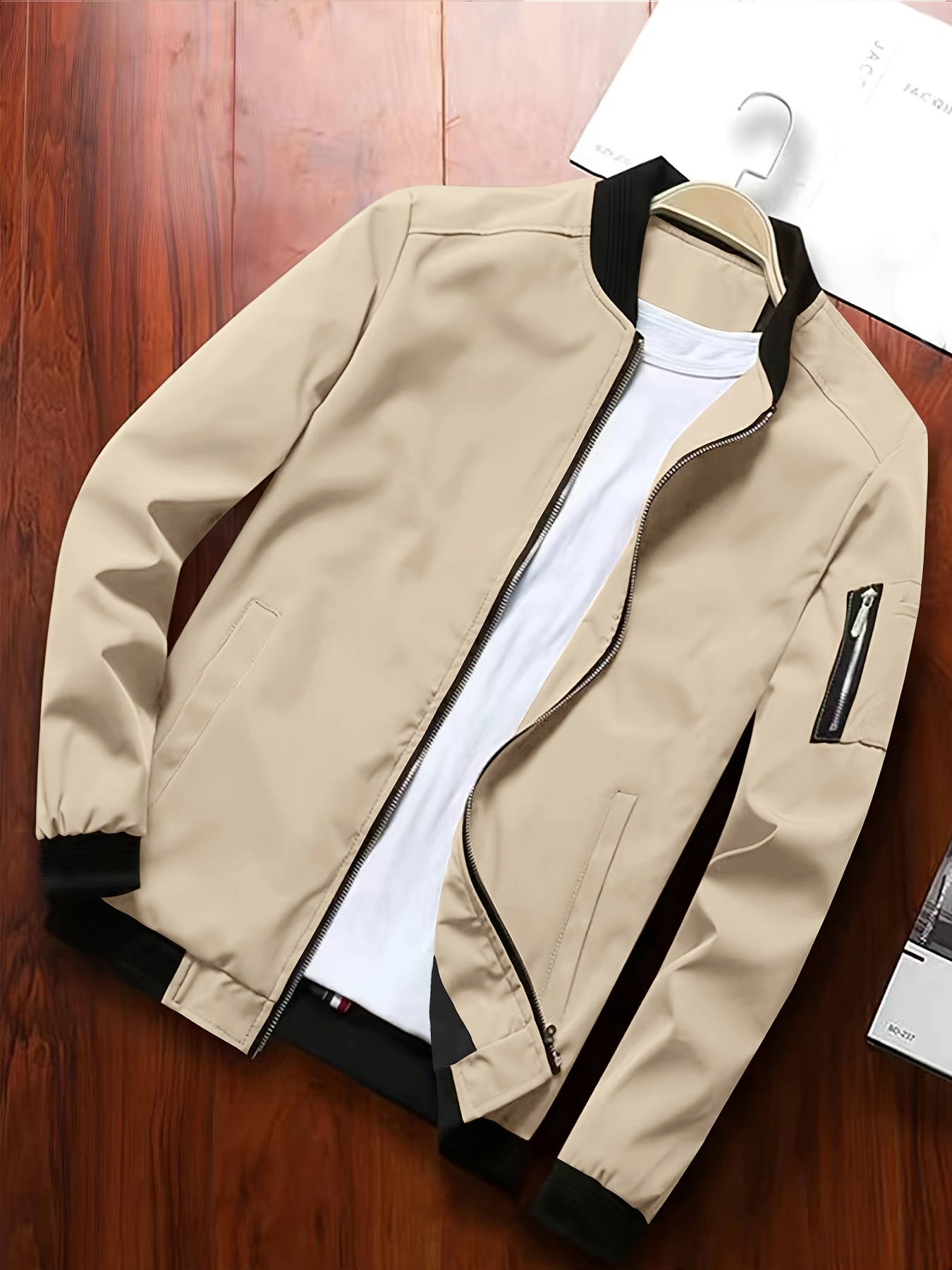 classic design lightweight jacket mens casual stand collar zip up jacket coat for spring fall business leisure activities details 15