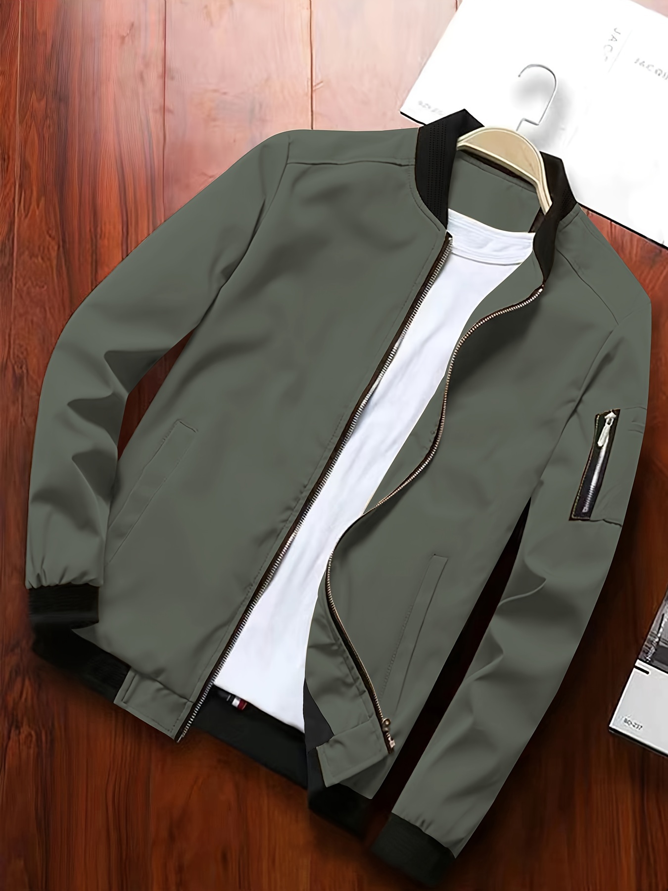 classic design lightweight jacket mens casual stand collar zip up jacket coat for spring fall business leisure activities details 25