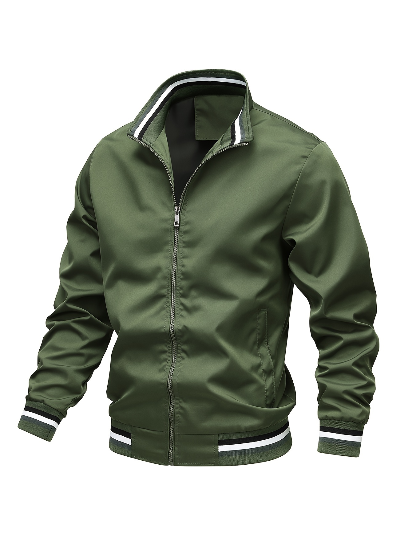 stripe edge bomber jacket mens casual stand collar zip up jacket for spring summer outdoor details 15