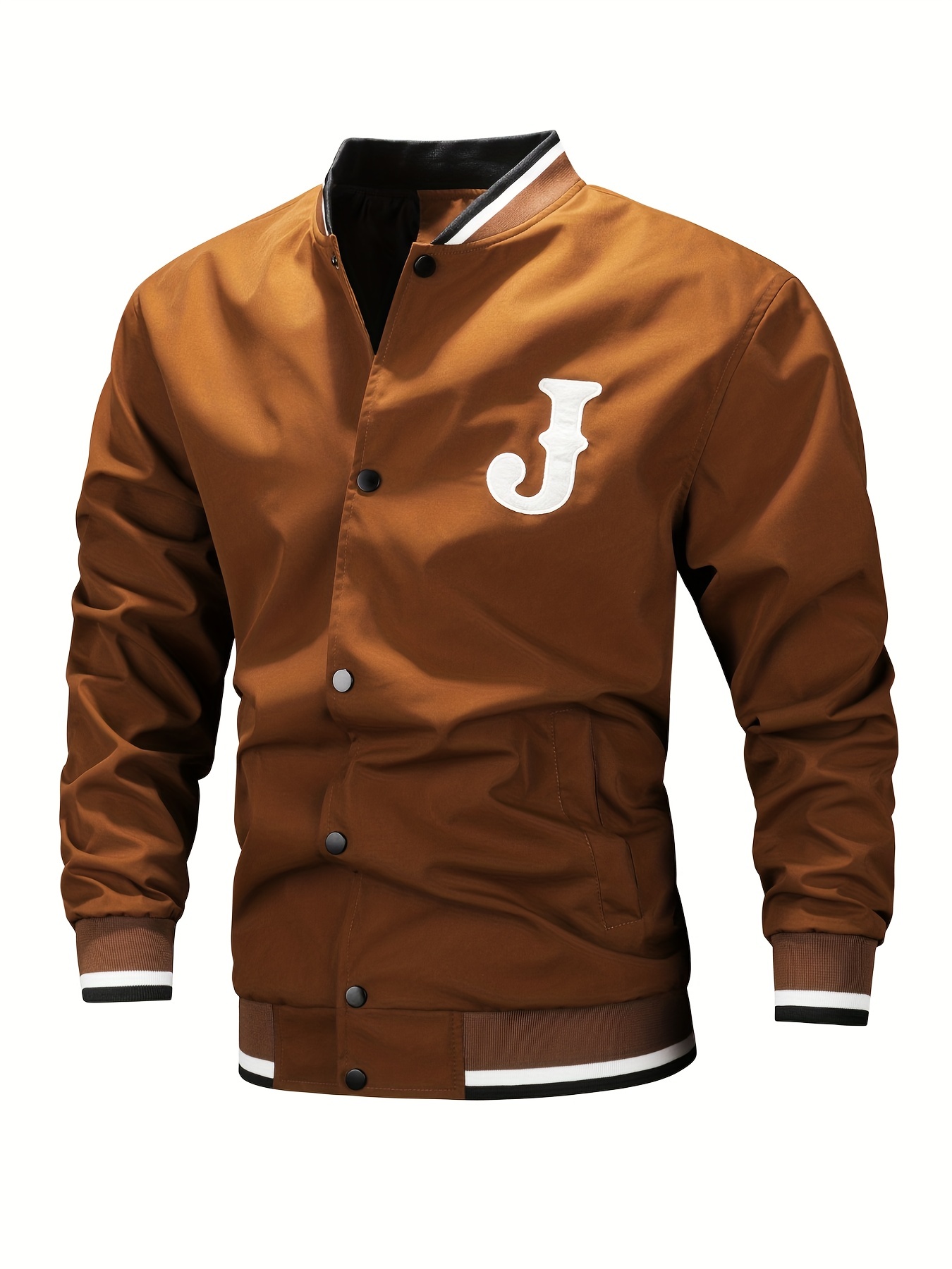 mens casual letter print varsity jacket chic baseball collar button up bomber jacket details 33