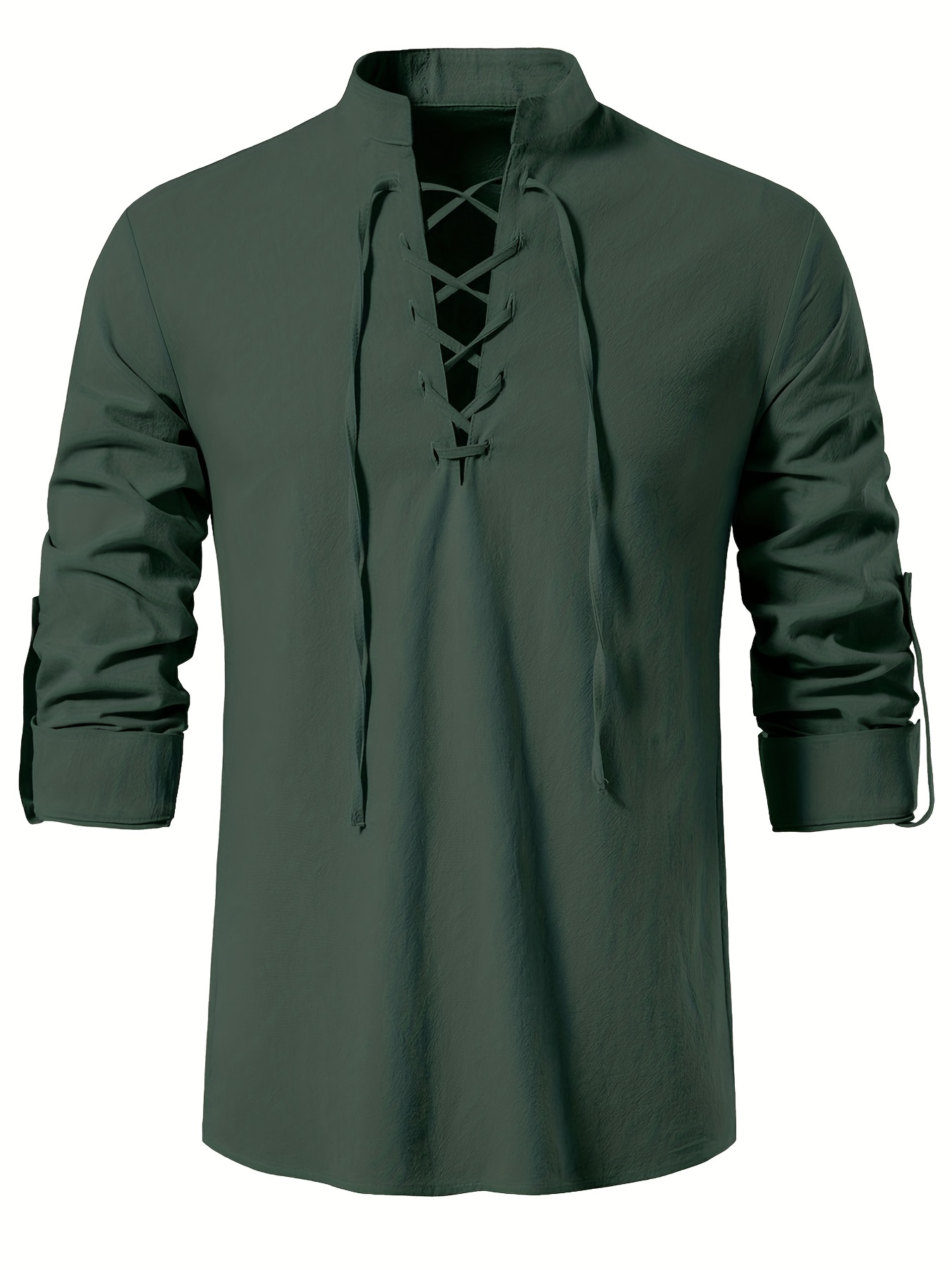 halloween solid cotton mens long sleeve retro medieval renaissance pirate shirt lace up casual beach tops festival party dress shirt solid tee shirt v neck tops for men details 24