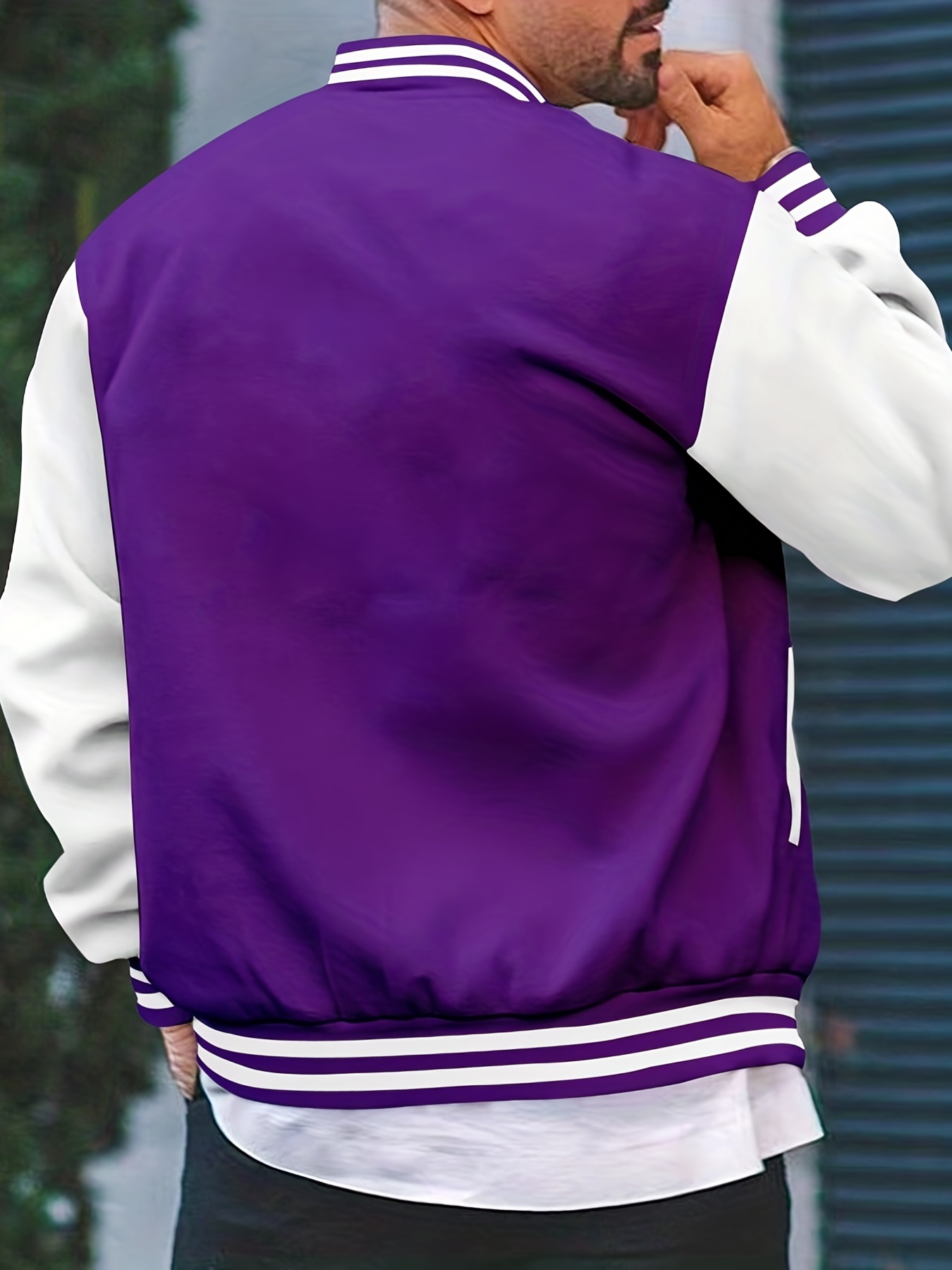 mens color block bomber jacket casual baseball collar varsity jacket for spring fall details 21