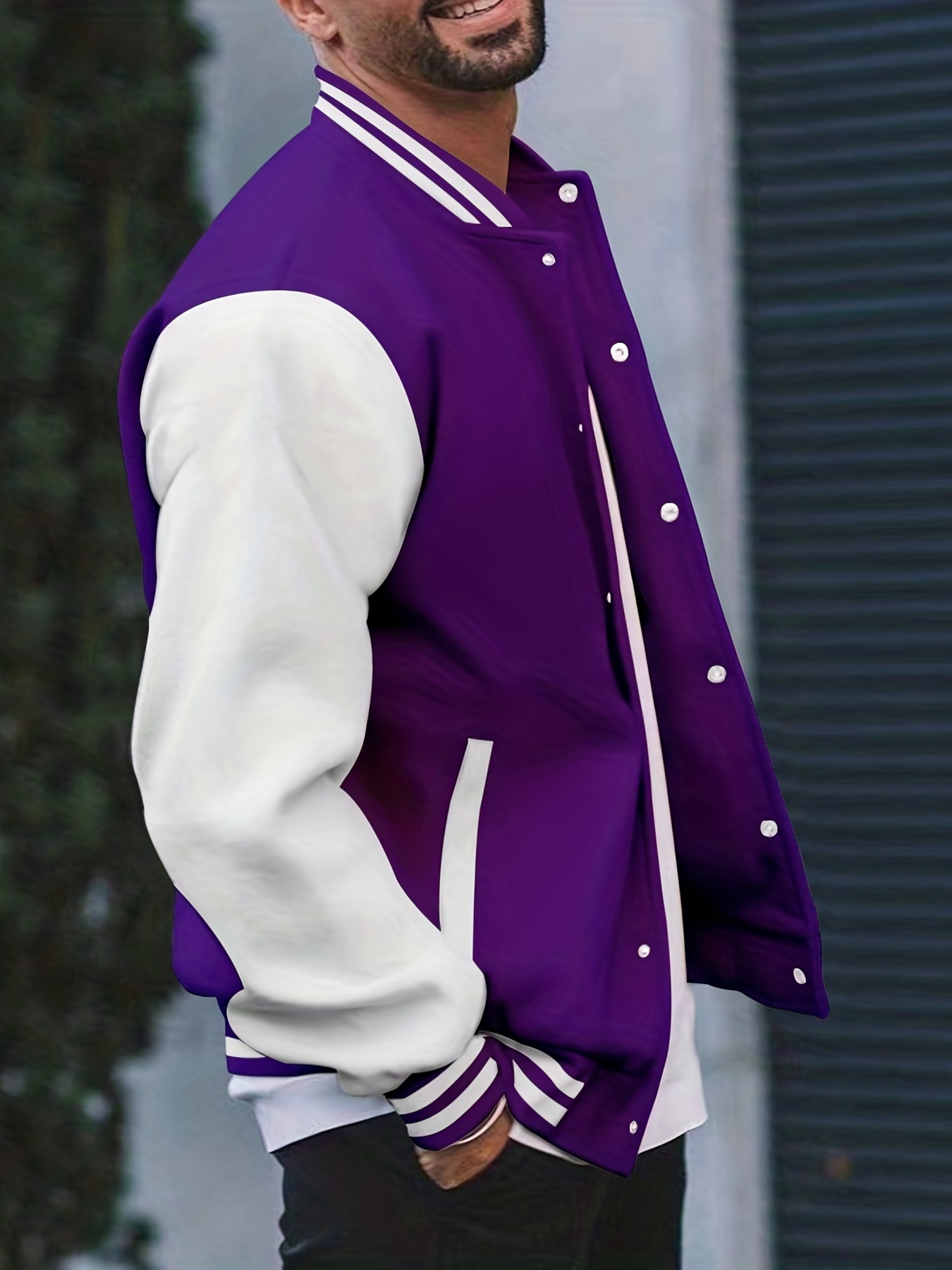 mens color block bomber jacket casual baseball collar varsity jacket for spring fall details 22