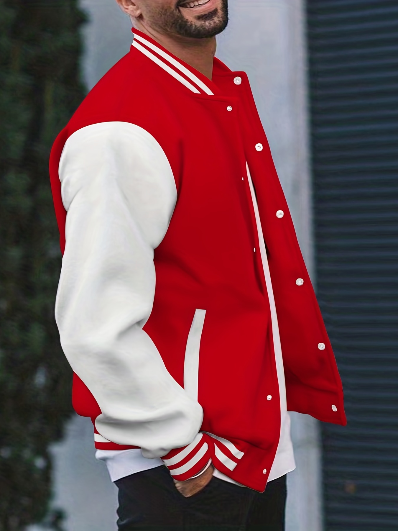 mens color block bomber jacket casual baseball collar varsity jacket for spring fall details 28