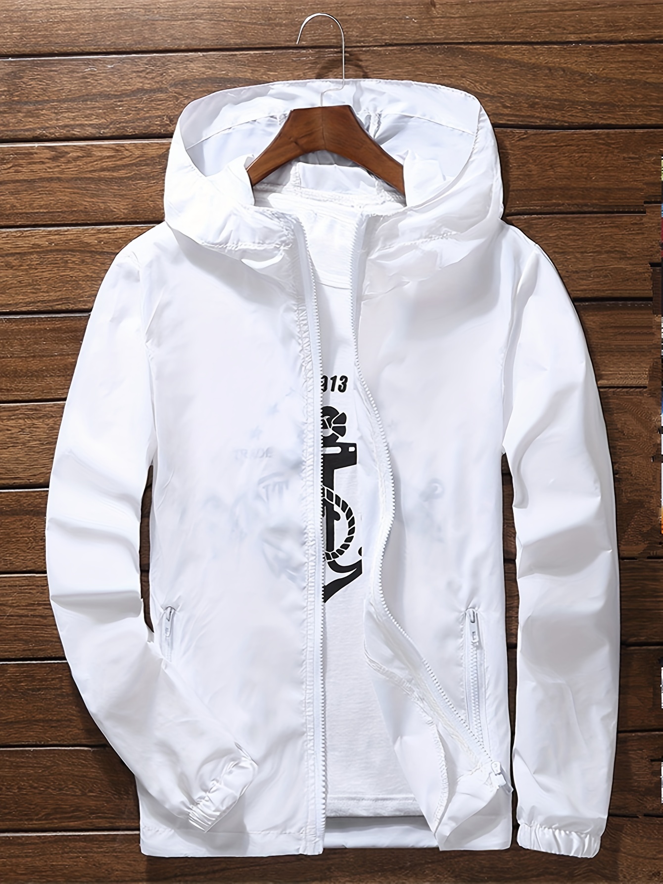 mens casual zipper pocket hooded windbreaker jacket chic zip up jacket for outdoor activities details 5