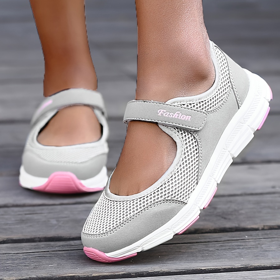 womens mesh sports shoes breathable solid color flat walking trainers casual lightweight outdoor sneakers details 1