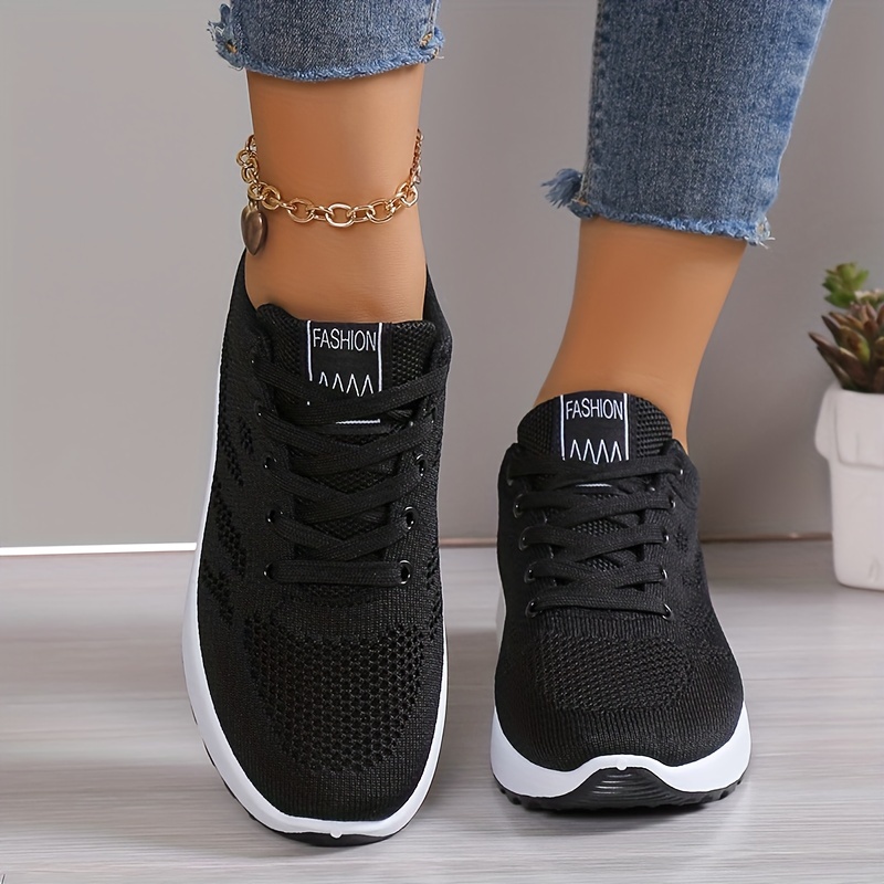 womens air cushion sports shoes comfortable lace up knitted low top running sneakers outdoor athletic shoes details 5