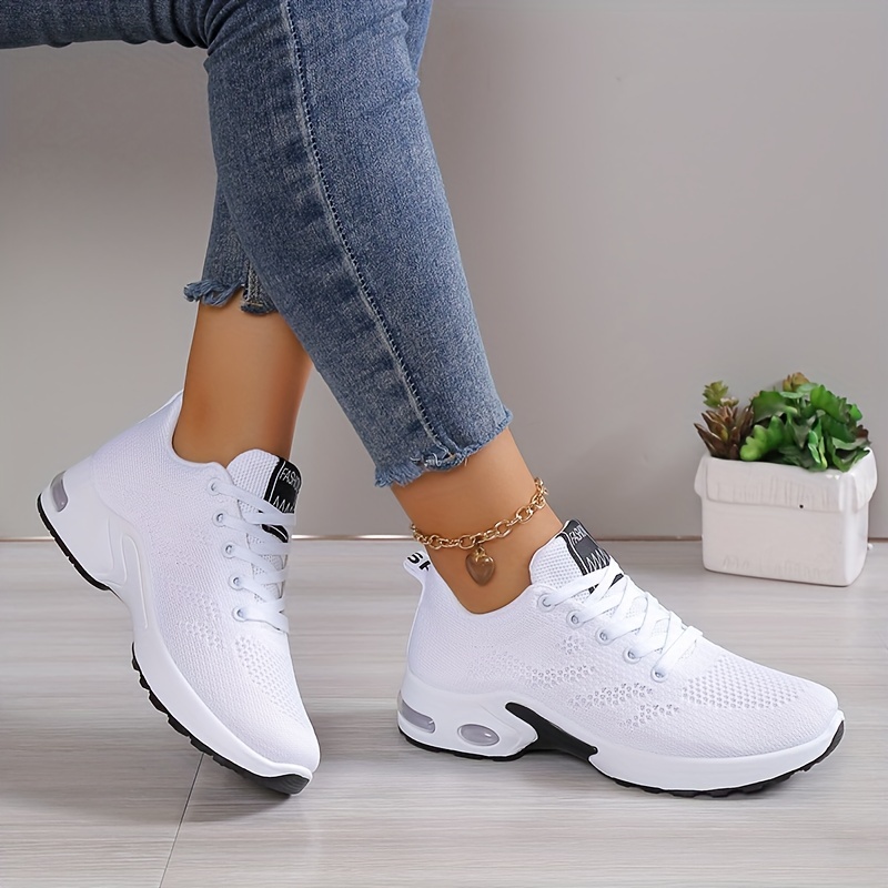 womens air cushion sports shoes comfortable lace up knitted low top running sneakers outdoor athletic shoes details 6