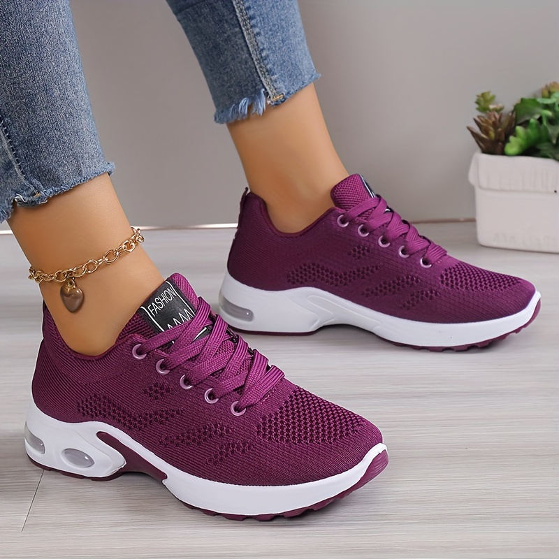 womens air cushion sports shoes comfortable lace up knitted low top running sneakers outdoor athletic shoes details 7