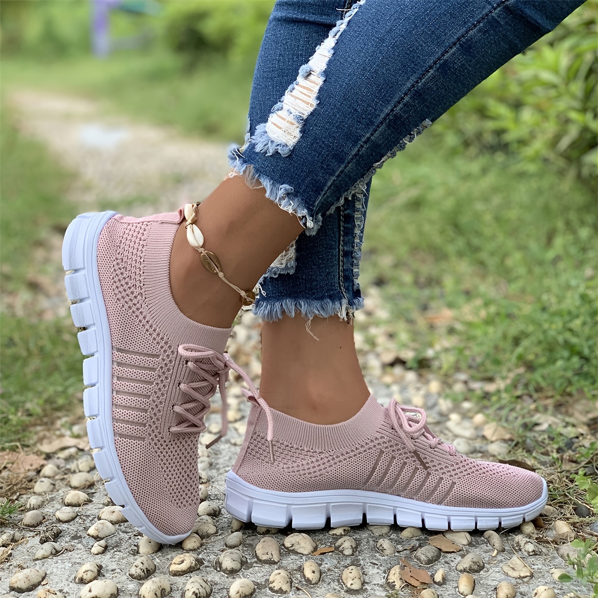 womens knit lightweight mesh sneakers breathable mesh lace up running shoes womens footwear details 1