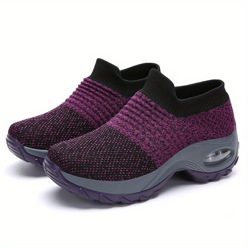 womens breathable knit sneakers comfortable low top slip on shoes womens air cushion shoes details 1