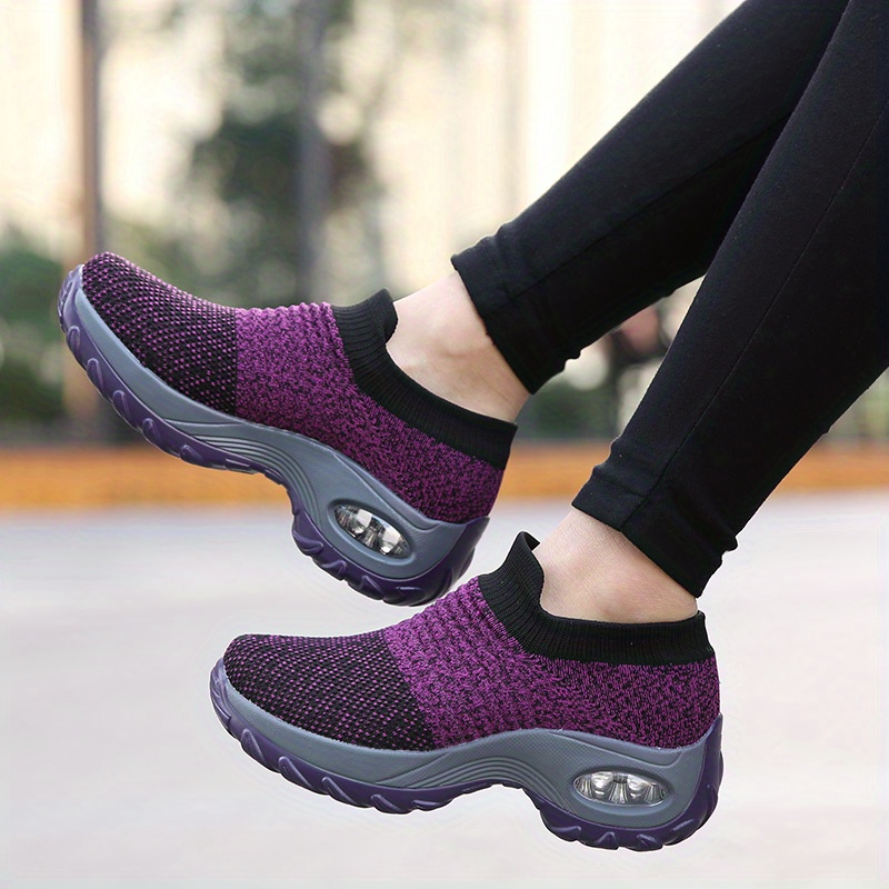 womens breathable knit sneakers comfortable low top slip on shoes womens air cushion shoes details 3