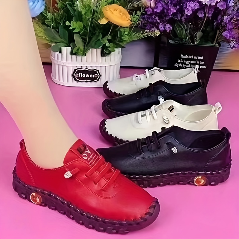 womens solid color flatform shoes slip on low top round toe non slip soft rubber sole shoes casual walking shoes details 2