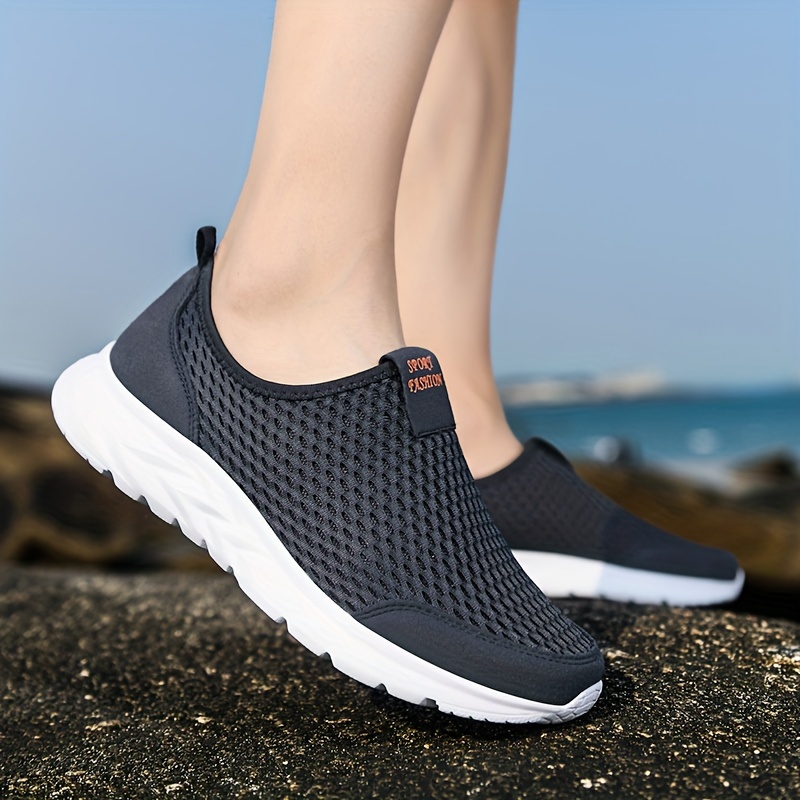 plus size mens solid colour breathable woven slip on sock shoes comfy non slip durable soft sole sneakers for mens outdoor activities details 0